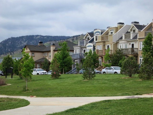 boulder town houses with the rocky mountains in the background